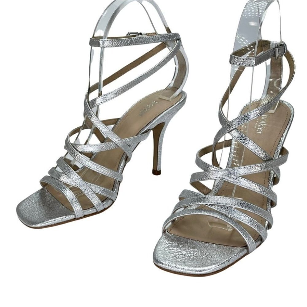 Botkier Lorain Silver Leather Strappy Womens Heels Size 7M - Picture 8 of 13